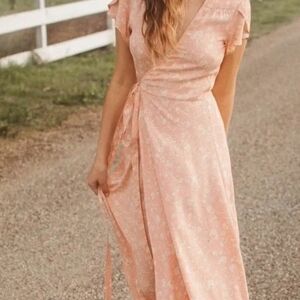 Christy Dawn Autumn Floral Wrap Maxi Dress in Blush Pink